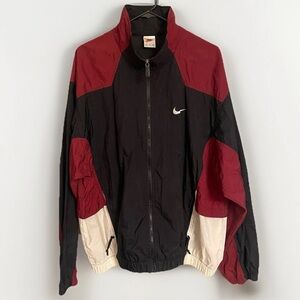 VTG Y2K Nike Men’s Large Black Maroon Ivory Color Block Full Zip Windbreaker